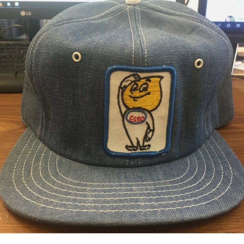 Vintage Esso Drop Man Denim Snapback Trucker Baseball Cap Petroliana